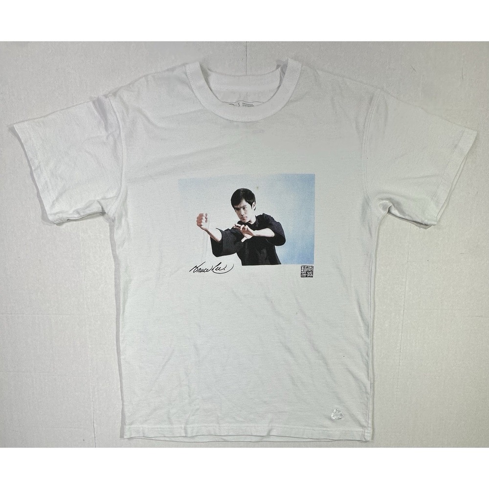 Bruce Lee Martial Arts Photo Graphic T-Shirt White Re:Purpose Size‎ Small